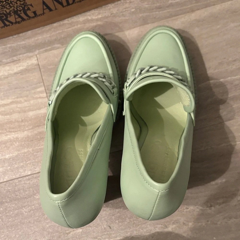 Rag & Co Mint Green Chunky Heel Platform Loafers